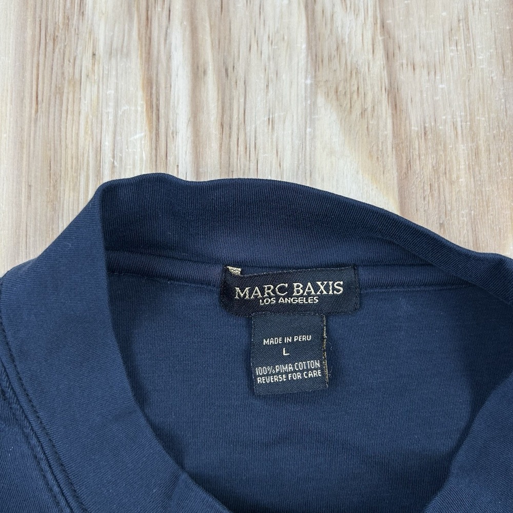 Marc Baxis LA Men's Pima Cotton High Neck Long Sleeve Shirt Blue Large - Picture 3 of 9